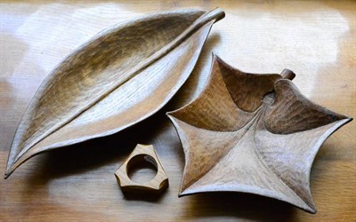 Lot 584 - Two Alan Grainger Acorn Industries Oak Leaf Shaped Dishes, both with recessed carved acorn...