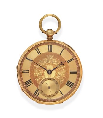 Lot 2179 - An 18ct Gold Open Faced Pocket Watch, signed Geoe Asher, Sunderland, 1871, fusee lever movement...