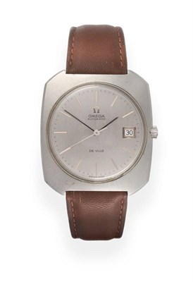 Lot 2182 - A Stainless Steel Automatic Calendar Centre Seconds Wristwatch, signed Omega, model: De Ville,...