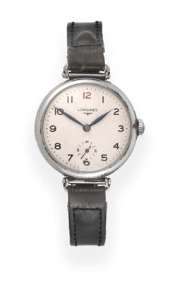 Lot 2185 - A Stainless Steel Wristwatch, signed Longines, 1937, (calibre 12.68Z) lever movement signed and...