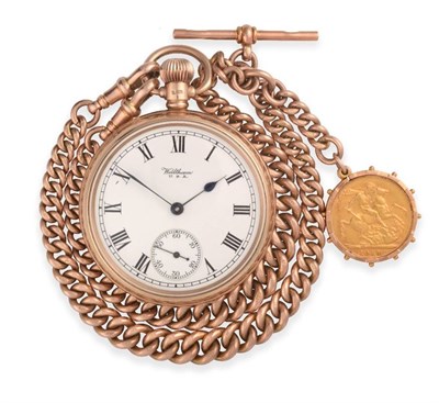 Lot 2190 - A 9ct Gold Open Faced Keyless Pocket Watch, signed Waltham, 1924, lever movement signed and...