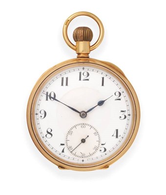 Lot 2191 - An 18ct Gold Open Faced Keyless Pocket Watch, 1922, lever movement signed Erlim and numbered...