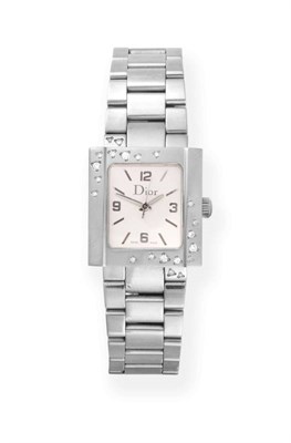 Lot 2194 - A Lady's Stainless Steel Diamond Set Wristwatch, signed Dior, ref: D8-11, circa 2000, quartz...