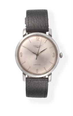 Lot 2196 - A Stainless Steel Automatic Centre Seconds Wristwatch, signed Longines, circa 1965, lever movement