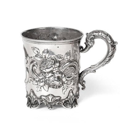 Lot 2201 - A Victorian Silver Mug, Messrs Barnard, London 1849, decorated in relief with roses and...