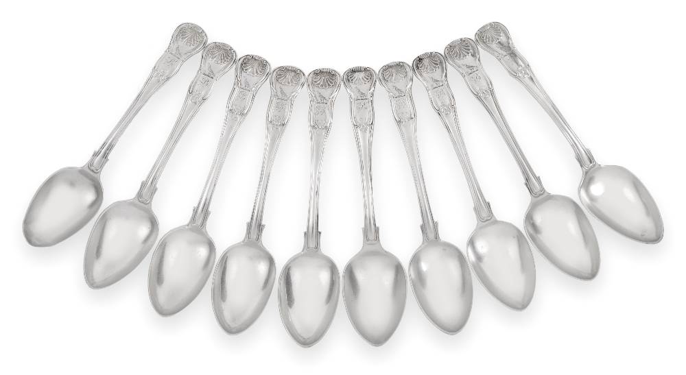 Lot 2211 - A Matched Set of Ten George IV/Victorian Silver Hourglass Pattern Dessert Spoons, marks of...