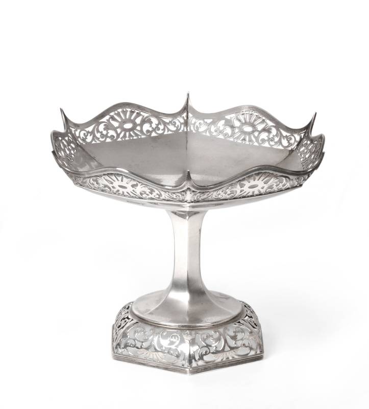 Lot 2212 - A Silver Comport, Walker & Hall, Sheffield 1913, hexagonal with shaped pierced rim on...