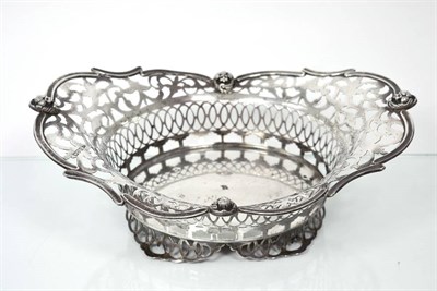 Lot 2213 - An Edwardian Pierced Silver Basket, Walker & Hall, Chester 1902, oval form, the shaped rim with...