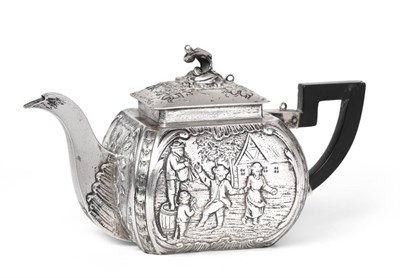 Lot 2214 - A German Silver Teapot, Georg Roth, Hanau, circa 1900, rounded rectangular with pull off cover, the