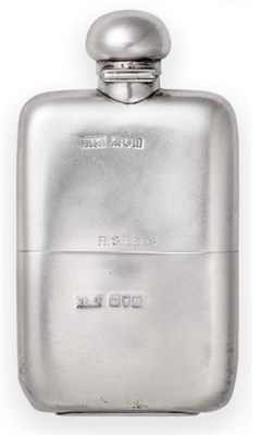 Lot 2219 - A Silver Hip Flask, Brook & Son, London 1915, plain with bayonet action hinged cover, and pull...