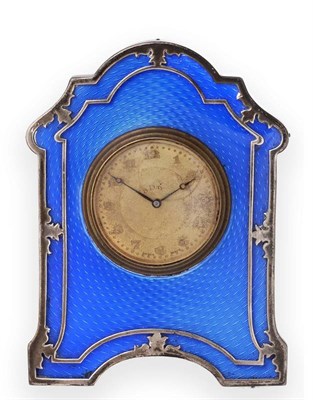 Lot 2220 - A Silver and Blue Guilloche Enamel Bedside Timepiece, Charles & Richard Comyns, London 1924,...