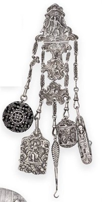 Lot 2221 - A Victorian Silver Chatelaine, William Francis Garrud, London 1890/91, decorated in the rococo...