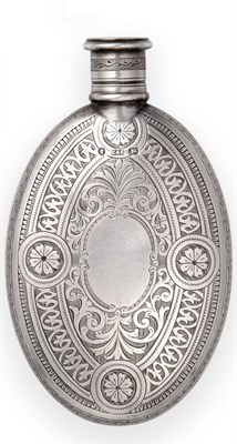 Lot 2224 - A Victorian Silver Hip Flask, Cohen & Charles, Birmingham 1874, oval with screw off cover and...