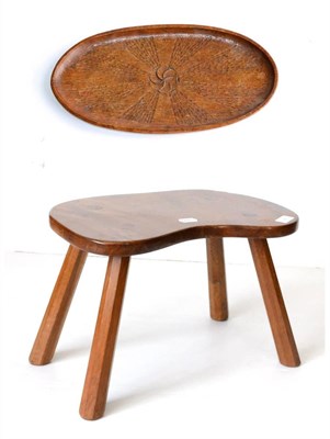 Lot 591 - A Colin  "Beaverman " Almack Oak Cow Stool, shaped top, on four legs, with carved beaver signature