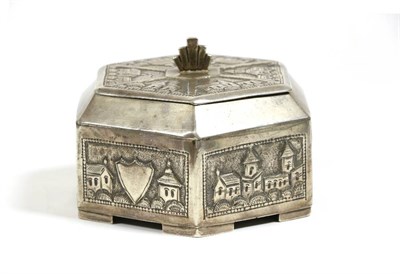 Lot 2229 - An Oriental Metalware Hexagonal Box and Cover, stamped '90' to underside, early 20th Century,...