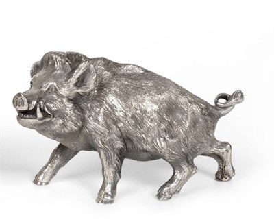 Lot 2231 - An Italian Cast Silver Model of a Wild Boar, Miracoli, Milan, 925 standard, 2nd half 20th...