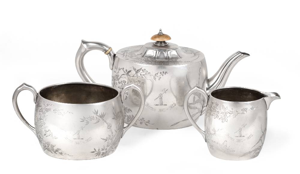 Lot 2252 - A Victorian Aesthetic Movement Silver Three Piece Tea Service, Joseph & Horace Savory...