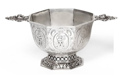 Lot 2255 - A Dutch Silver Twin Handled Brandy Bowl, pseudo marks and 2nd standard hallmark, in the early...