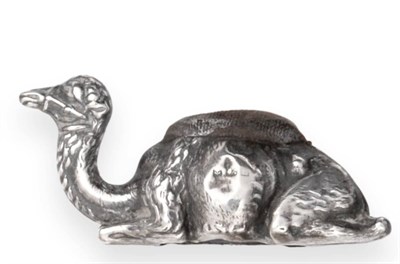 Lot 2264 - An Edwardian Novelty Silver Camel Pin Cushion, maker's mark indistinct *&*, Birmingham 1907,...
