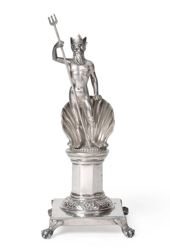 Lot 2315 - A Portuguese Silver Toothpick Holder Modelled as Neptune, maker's mark indistinct possibly...