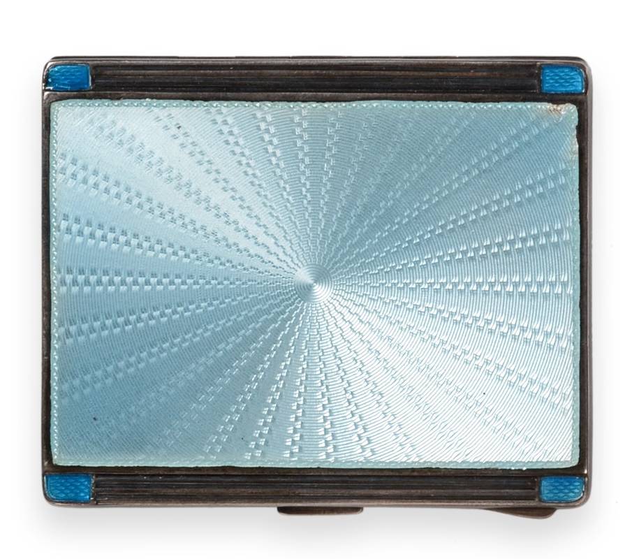 Lot 2322 - An Art Deco Silver and Enamel Cigarette Case, Adie Bros, Birmingham 1934/35, the cover with sky...