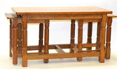 Lot 609 - A Sid Pollard Oak Nest-of-Tables, the largest with sliding rail under top, on four turned legs...