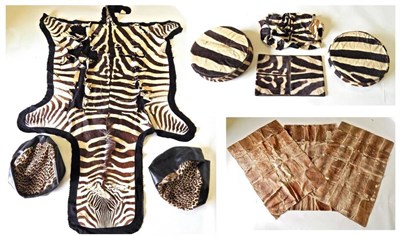 Lot 63 - Taxidermy: Burchell's Zebra Skin (Equus quagga), circa 1960, flat skin rug with flat head,...