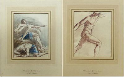 Lot 632 - Attributed to William Etty RA (1787-1849) Figure in Borghese Gladiator pose Figurative sketch...