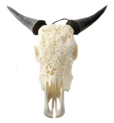 Lot 188 - Antlers/Horns: Carved Balinese Cow Skull (Bos javanicus domesticus), modern, a carved upper...