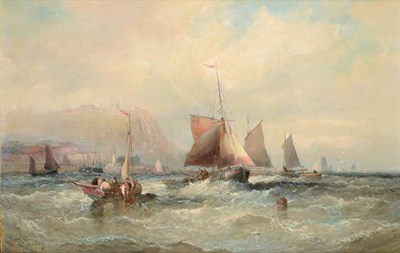 Lot 643 - William Thornley (fl.1859-1898)  Fishing boats off Scarborough Signed, oil on canvas, 29cm by...