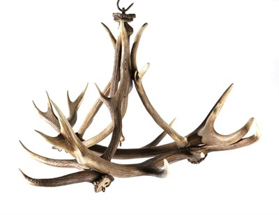 Lot 93 - Antlers: An Austro-German Red Deer Antler Chandelier (Cervus elaphus), constructed from seven...