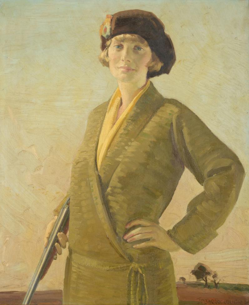 Lot 661 - James P Barraclough (d.1942)   "Girl with a Gun "  Signed and dated 1939, with original...