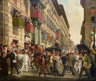 Lot 666 - G* Gabrielli (19th century) Italian  Festival scene with masked figures Signed, oil on canvas, 62cm