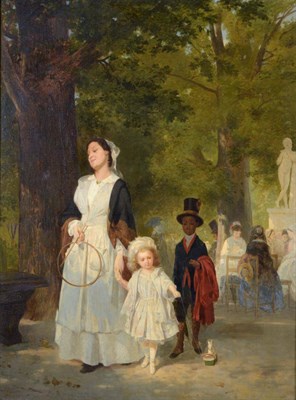 Lot 669 - After Ludwig Knaus (1829-1910) German   "A Walk in the Tuilleries Garden, Paris " (1855)  Oil...