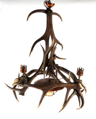 Lot 197 - Antlers: An Austro-German Red Deer Antler Chandelier (Cervus elaphus), constructed from eight...