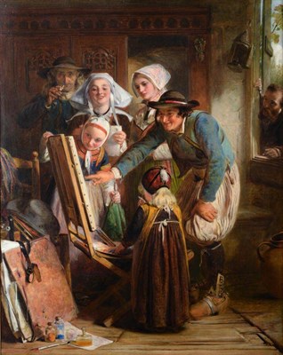 Lot 673 - Abraham Solomon (1824-1862)  "Art critics in Brittany "  Signed and dated 1860, oil on canvas, 72cm