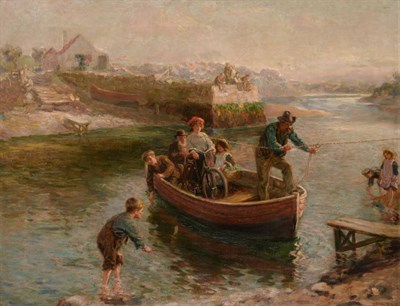 Lot 674 - Ralph Hedley RBA (1848-1913)   "The Chain Ferry "  Signed and dated 1908, with fragments of an...