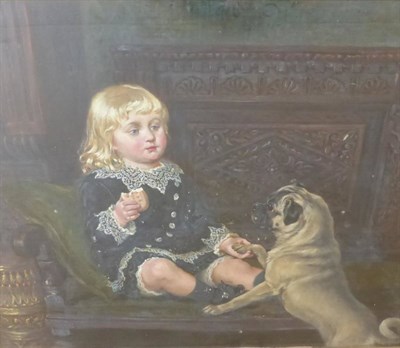 Lot 680 - Ralph Hedley RBA (1851-1913) Portrait of AA Wilson (of Durham) as a boy seated on a settle with...