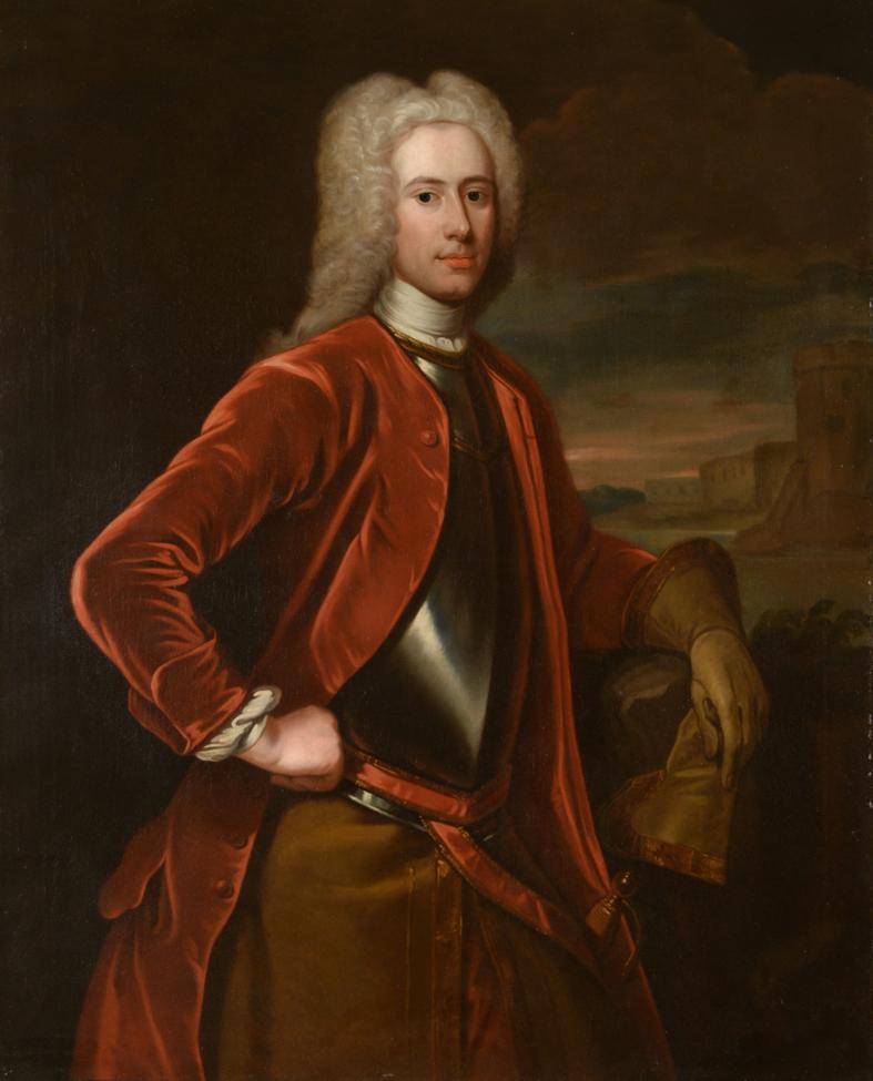 Lot 688 - Michael Dahl (1659-1743) Portrait of a gentleman standing before a landscape, wearing an...