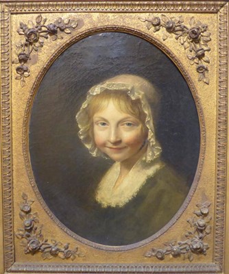 Lot 697 - Follower of Francis Wheatley RA (1747-1801) A head and shoulders portrait of young girl wearing...