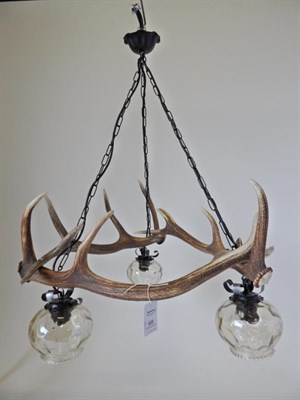 Lot 68 - Taxidermy: Red Deer Antler Chandelier, a Red Deer antler mounted chandelier constructed from...