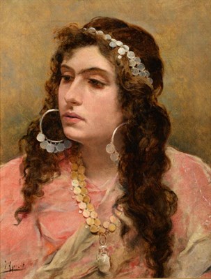 Lot 700 - Joaquín Agrasot y Juan (1837-1919) Spanish A Gypsy lady, head and shoulders  Signed, oil on...