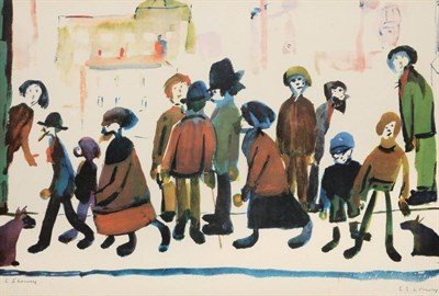 Lot 701 - After Laurence Stephen Lowry RA (1887-1976)  "People Standing About " Signed in pencil, with...