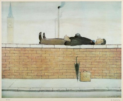 Lot 702 - After Laurence Stephen Lowry RA (1887-1976)  "Man Lying on a Wall " Signed in pencil, numbered...