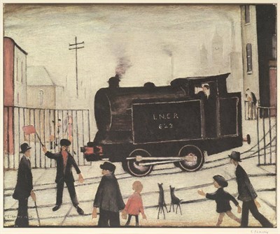 Lot 715 - After Laurence Stephen Lowry RA (1887-1976)  "Level Crossing with Train " Signed in pencil, from an