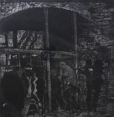 Lot 718 - Tom McGuinness (1926-2006)  "Miners Entering the Cage " Signed in pencil and dated (19)79,...