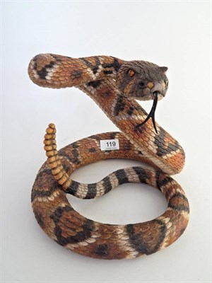 Lot 119 - Rattle Snake model by Country Artists, in coiled pose with head raised and tongue protruding,...