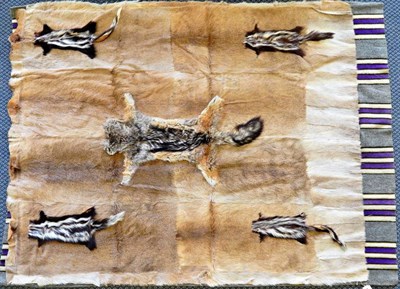 Lot 145 - Animal Hide Patchwork Car Rug, circa 1960, made from the skins of a Black-Backed Jackal, Skunk, and
