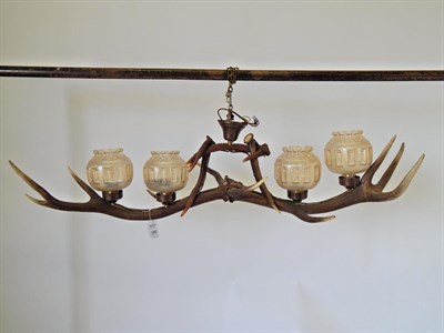 Lot 146 - An Austro-German Red Deer Antler Ceiling Light Fitting, constructed from two Red Deer antlers...