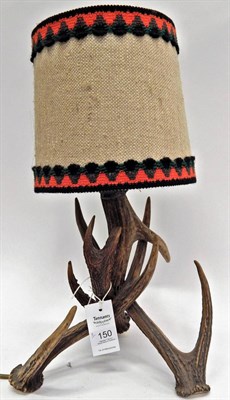 Lot 150 - Red Deer Antler Mounted Table Lamp, made from four antlers with bulb attachment and shade, 50cm...